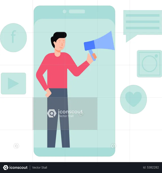 The guy is marketing on the phone  Illustration