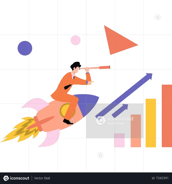 The guy is sitting on a startup rocket  Illustration