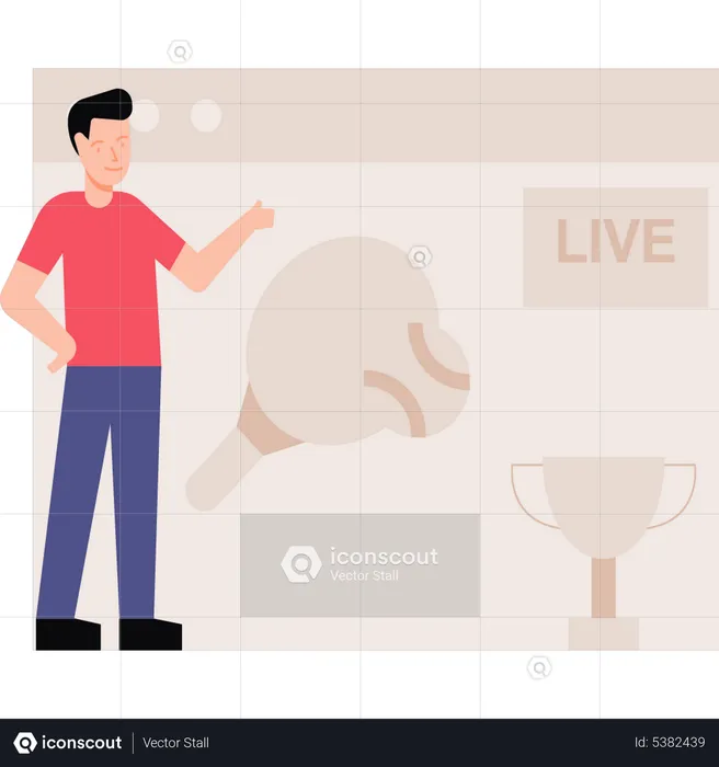 The guy is streaming live table tennis  Illustration