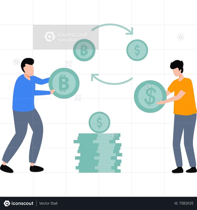 The guy is transferring bitcoins to dollars  Illustration