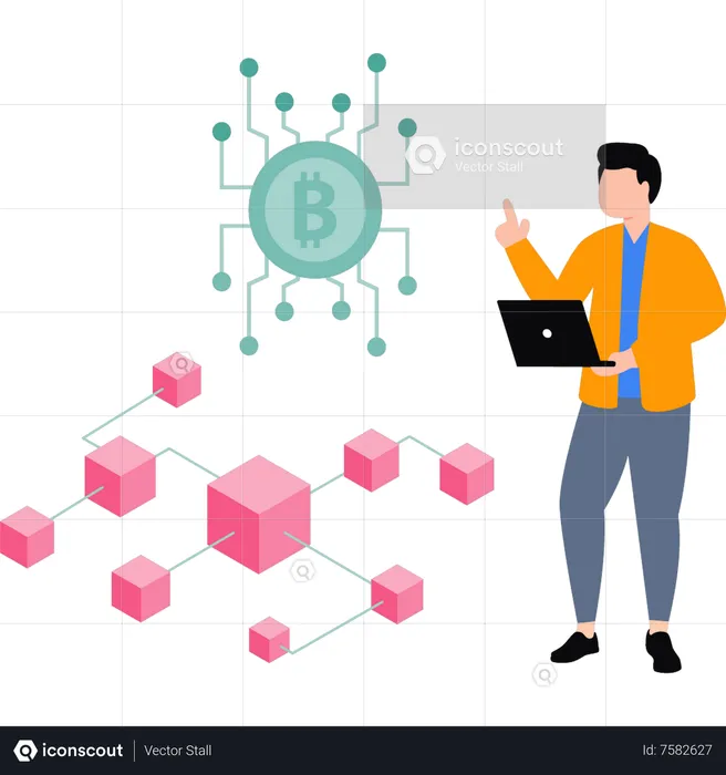 The guy is working on the Bitcoin blockchain  Illustration