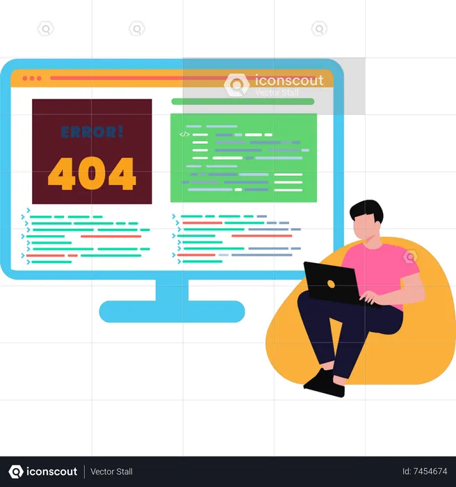 The guy is working on error 404  Illustration