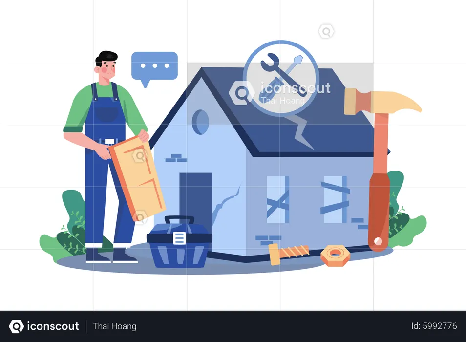 The man has repaired the old house for rent  Illustration