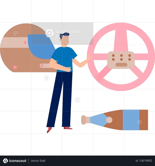 The man is explaining steering wheel  Illustration