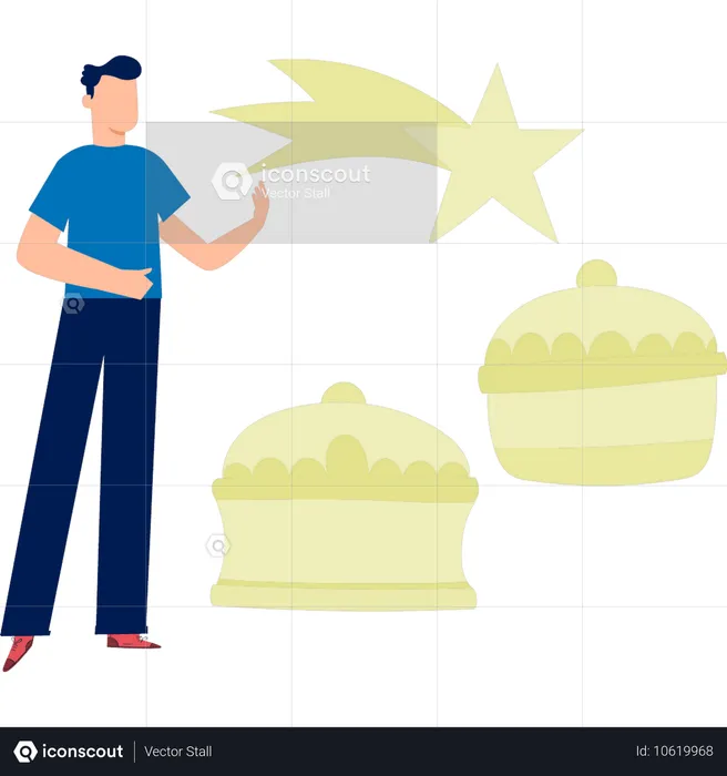 The man is presenting food cover buffet  Illustration