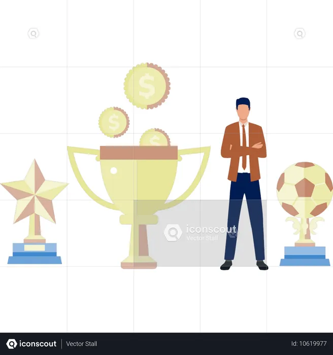 The man is presenting football trophy  Illustration