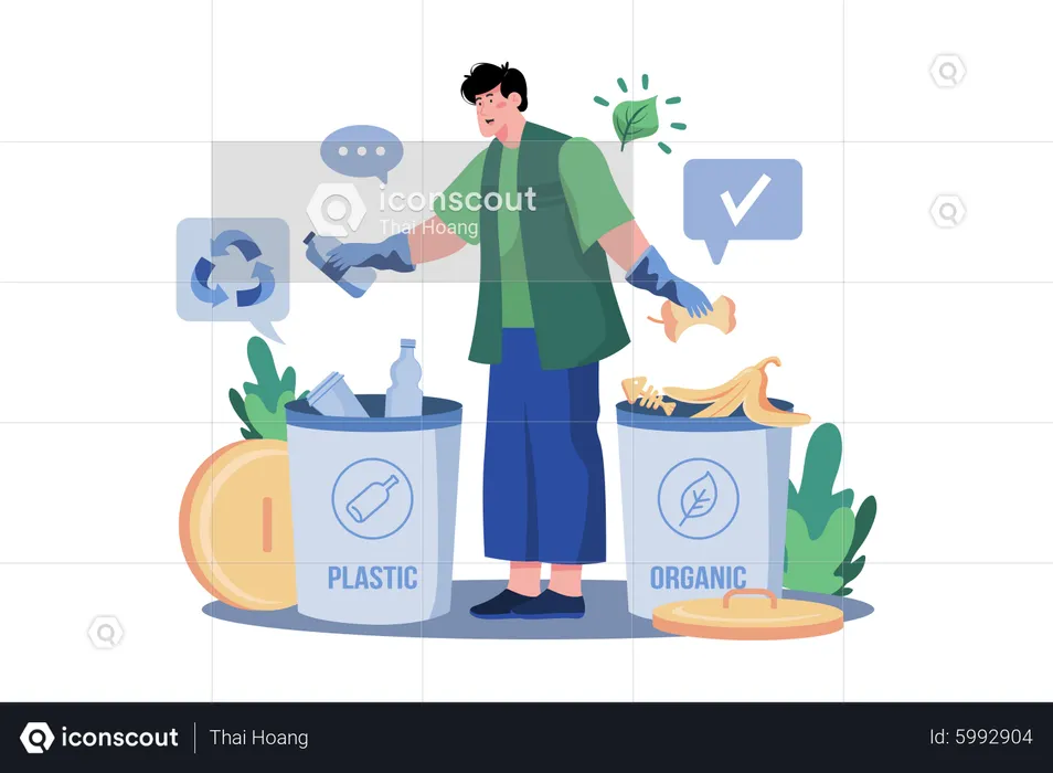 The Man Is Sorting The Garbage  Illustration