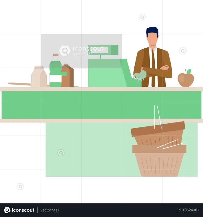 The man is standing at the checking counter  Illustration