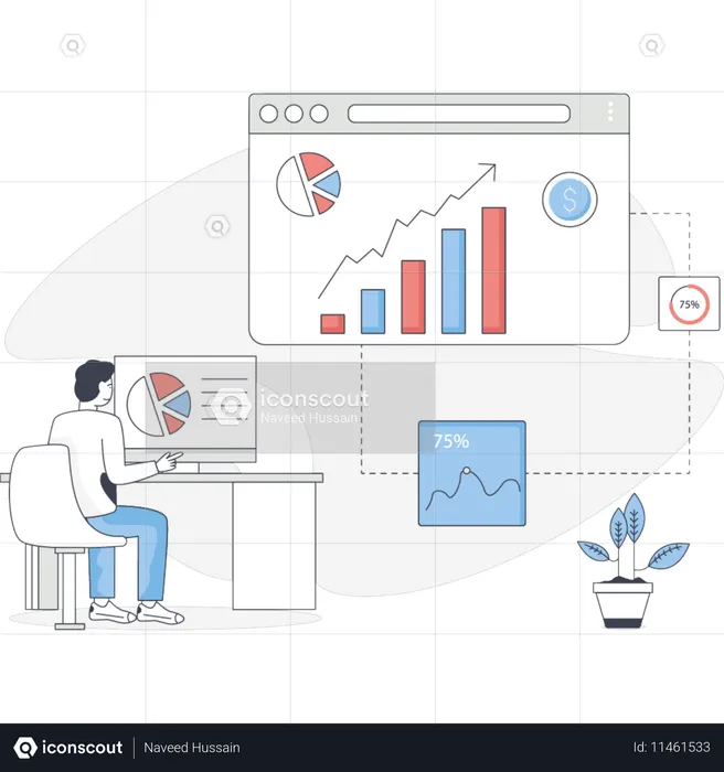 The man is working about financial growth  Illustration