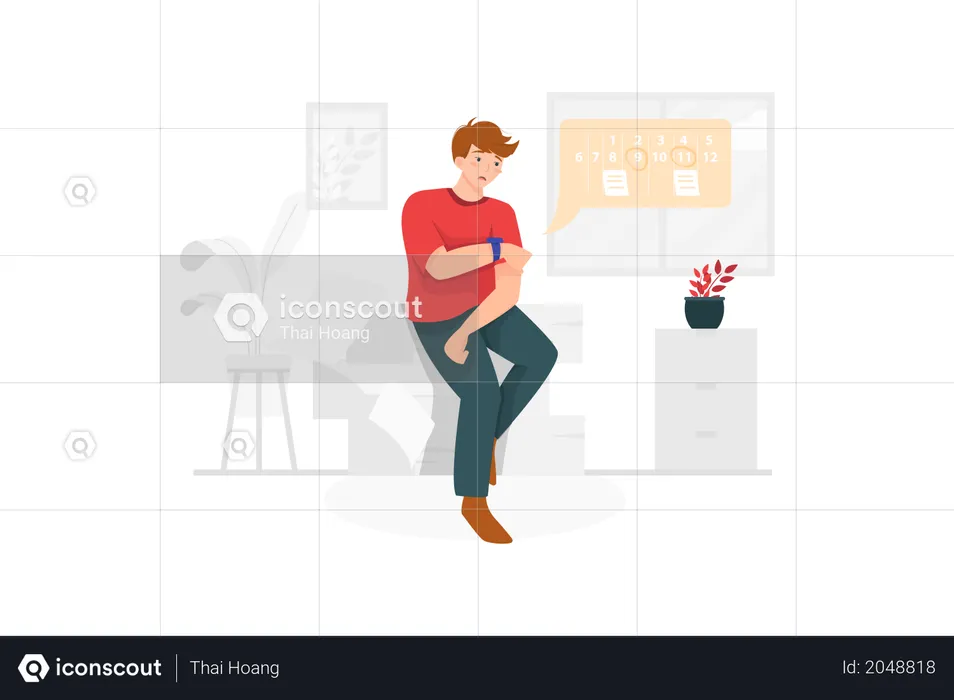 The man watching and checking the calendar on the smart wristwatch  Illustration