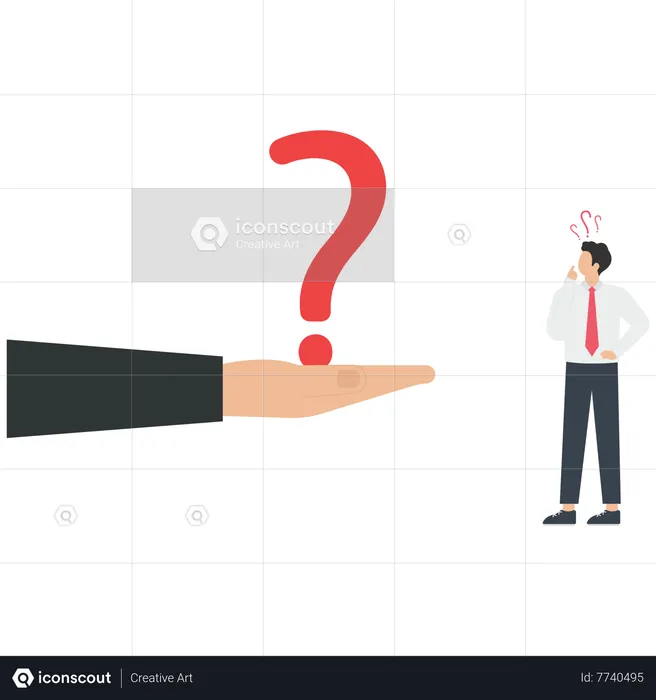 The manager gives a question mark to a businessman  Illustration