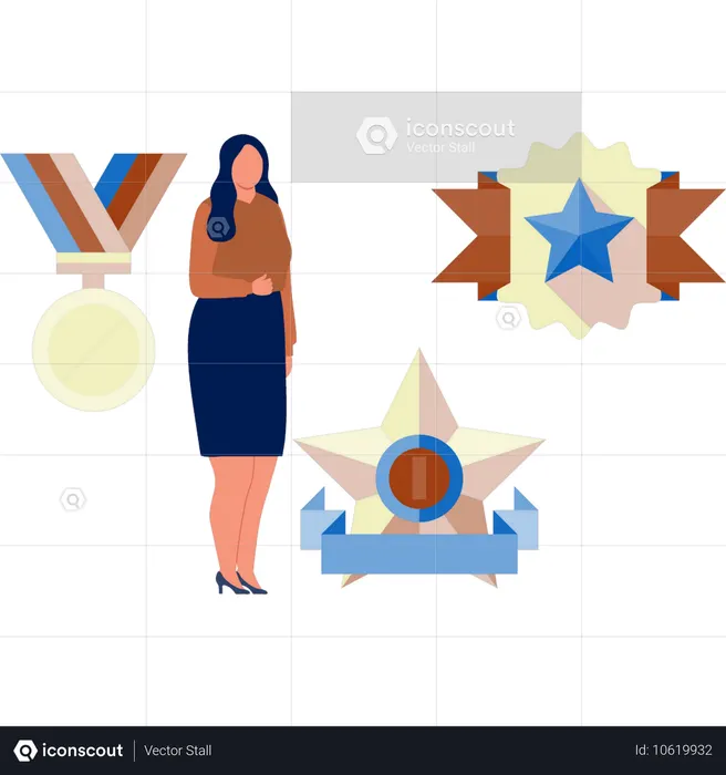 The office lady is showing winning batch  Illustration