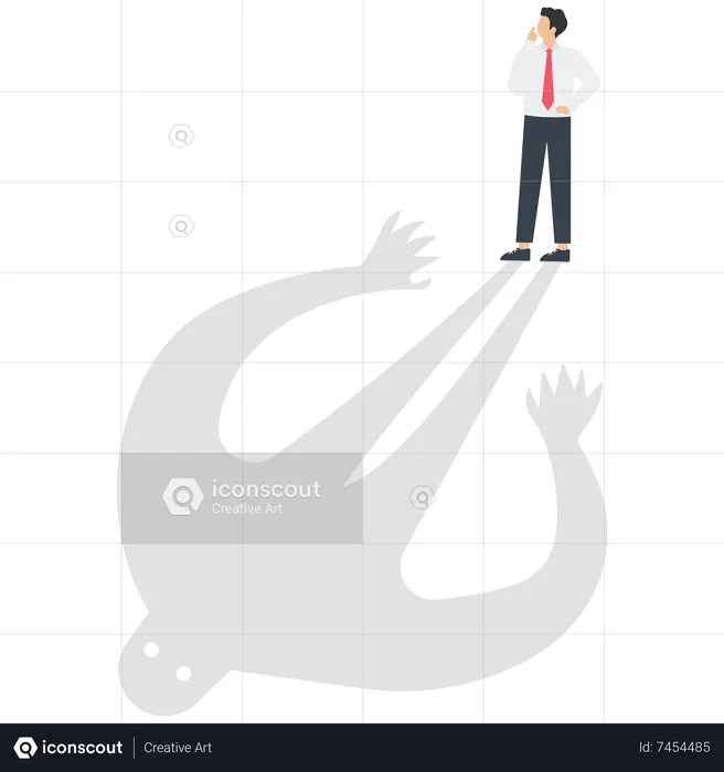 The projection of the businessman turns into a demon attempt to engulf the businessman  Illustration