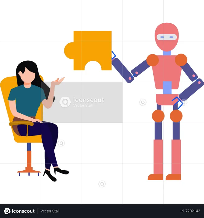The robot is holding a puzzle piece  Illustration