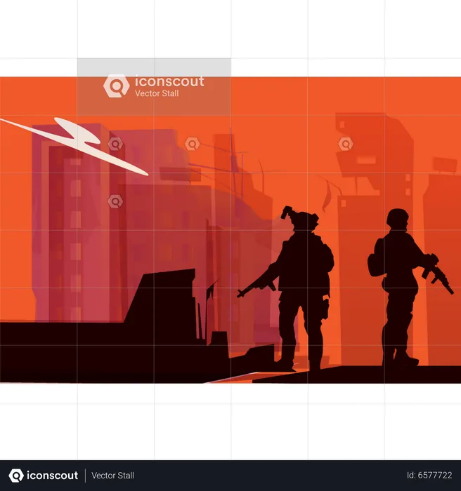 The Soldiers Are Standing With Machine Gun  Illustration