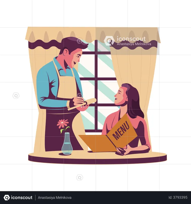 The waiter in the restaurant  Illustration