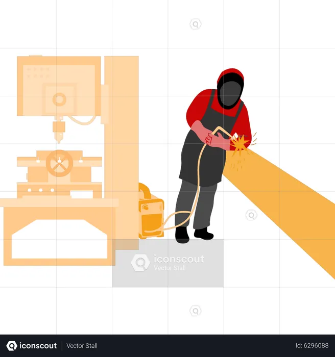 The welder is wearing a protective mask  Illustration