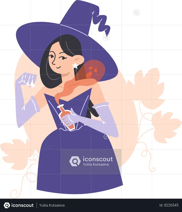 Witch girl holding magic potion  Illustration
