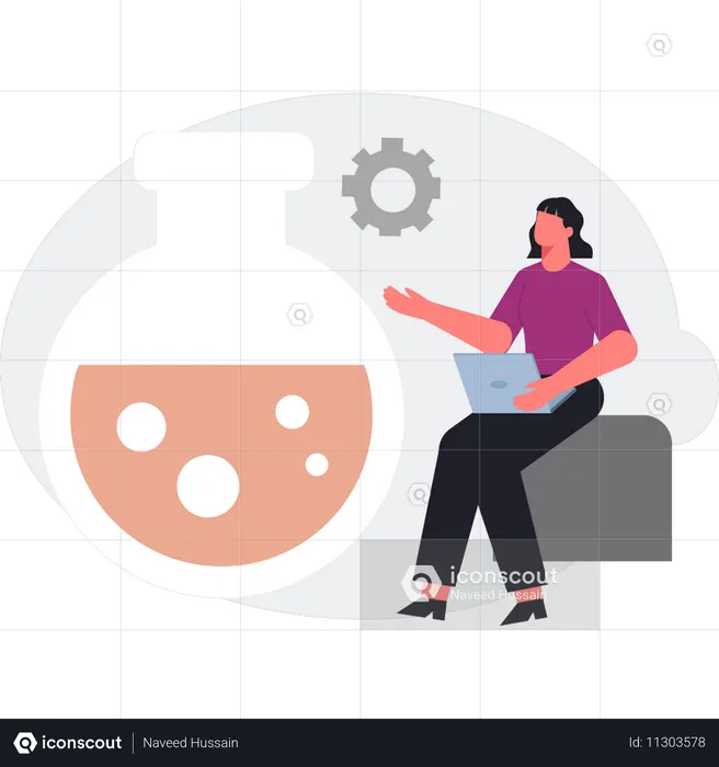 The woman is setting chemical flask  Illustration