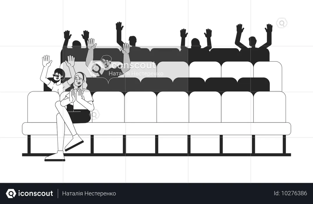 Theater audience clapping on seats  Illustration