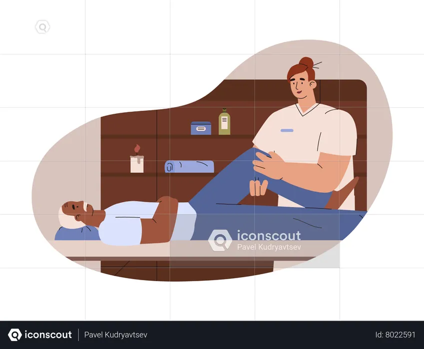 Therapist doing physical therapy to patient  Illustration