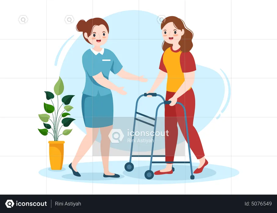 Therapists helping to disable woman  Illustration
