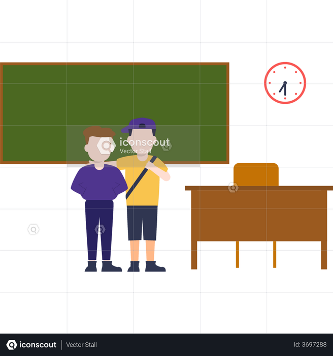 There are two students standing in the classroom Illustration