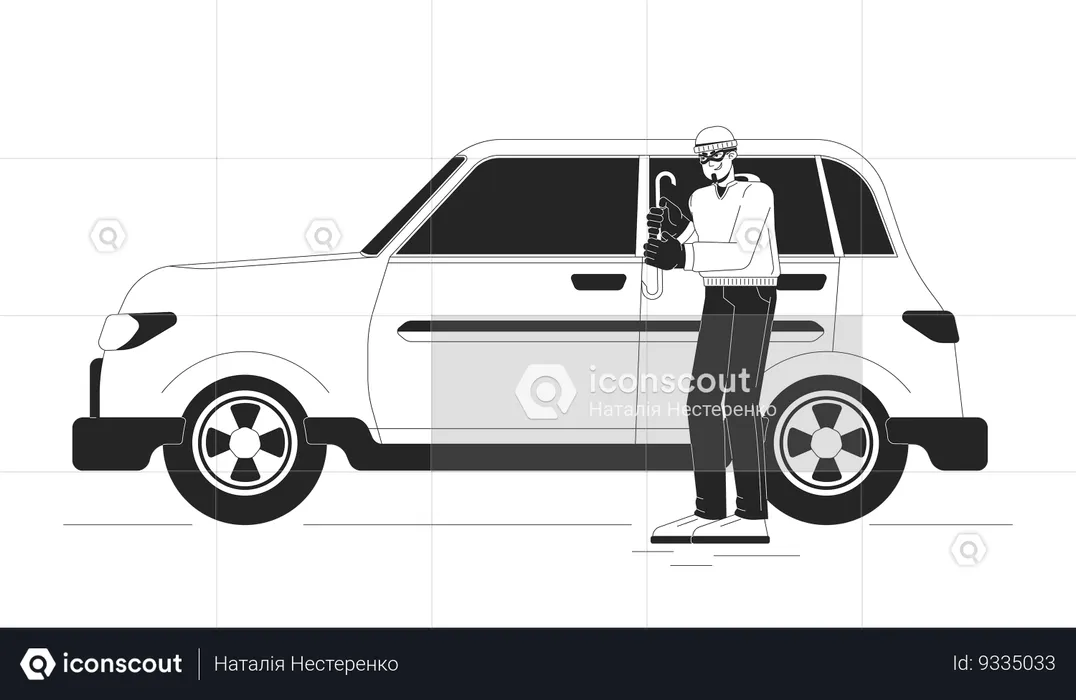 Thief breaking into car  Illustration