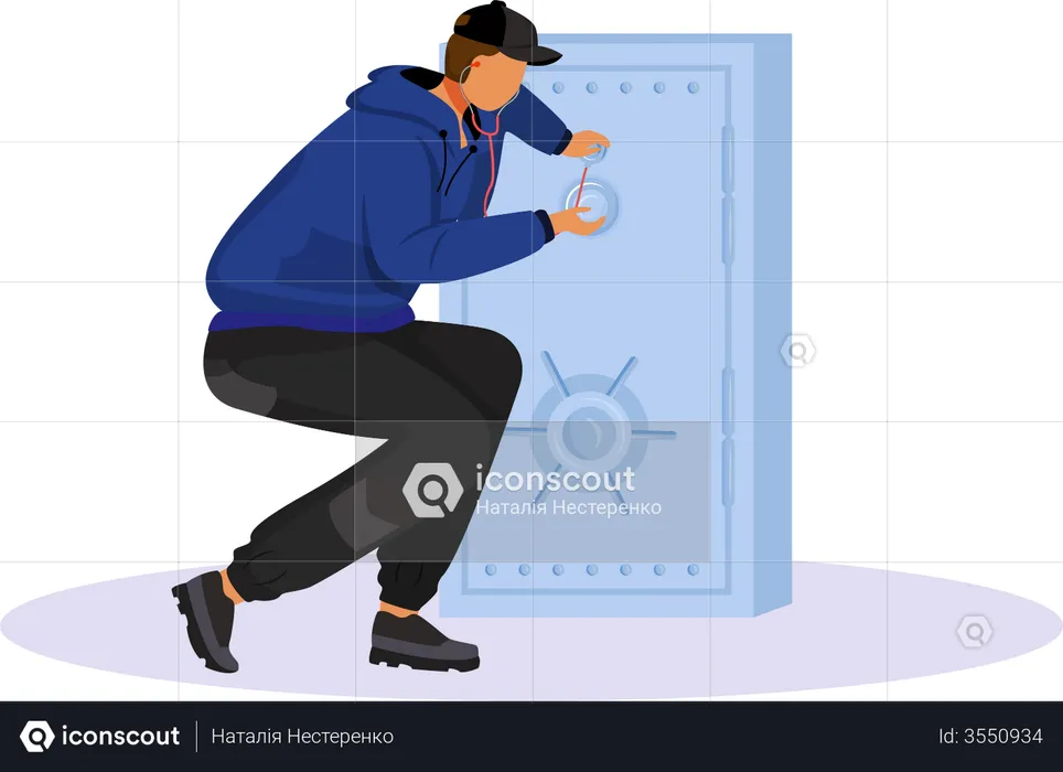 Thief breaking into safe  Illustration