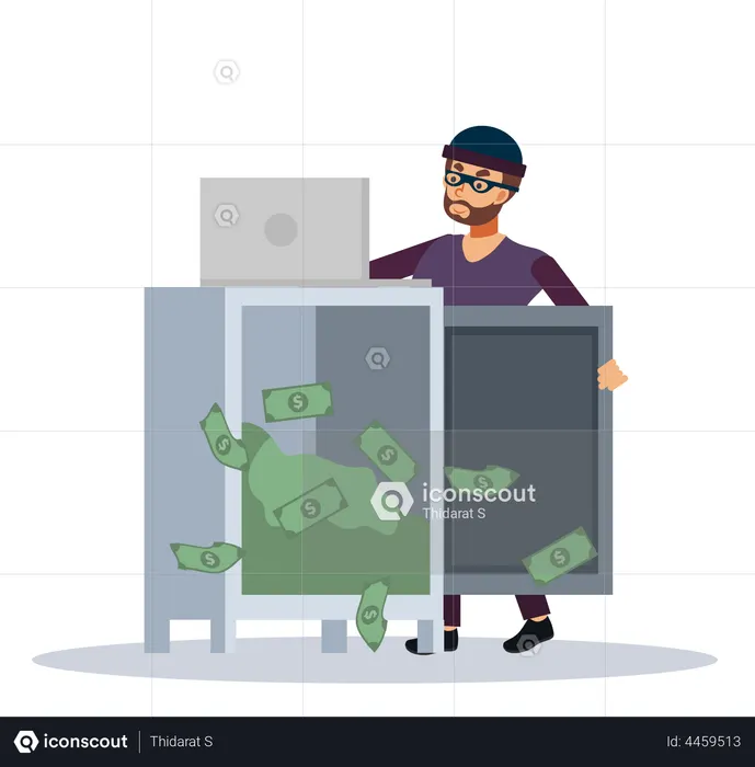 Thief Hacker is hacking data in laptop  Illustration