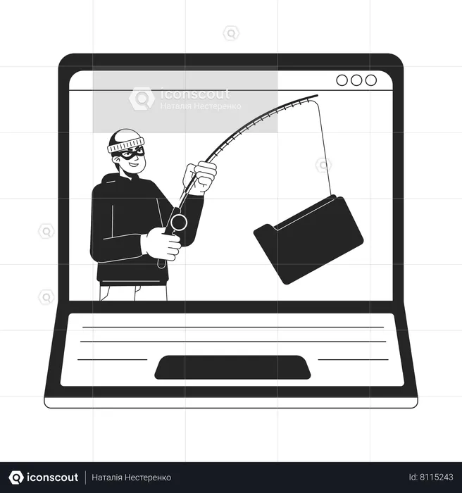 Thief hooking folder laptop screen  Illustration