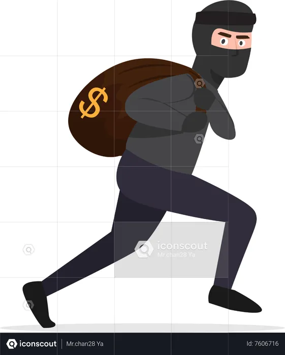 Thief Robbed Bank And Is Carrying Full Bag Of Money Illustration ...