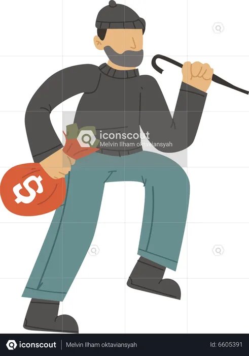 Thief running away with stolen money  Illustration