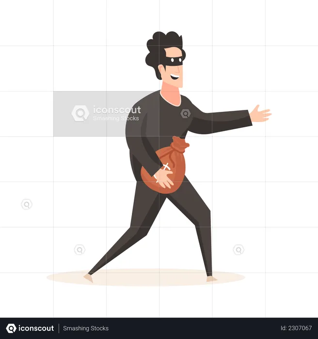 Thief running with bag in his hand  Illustration