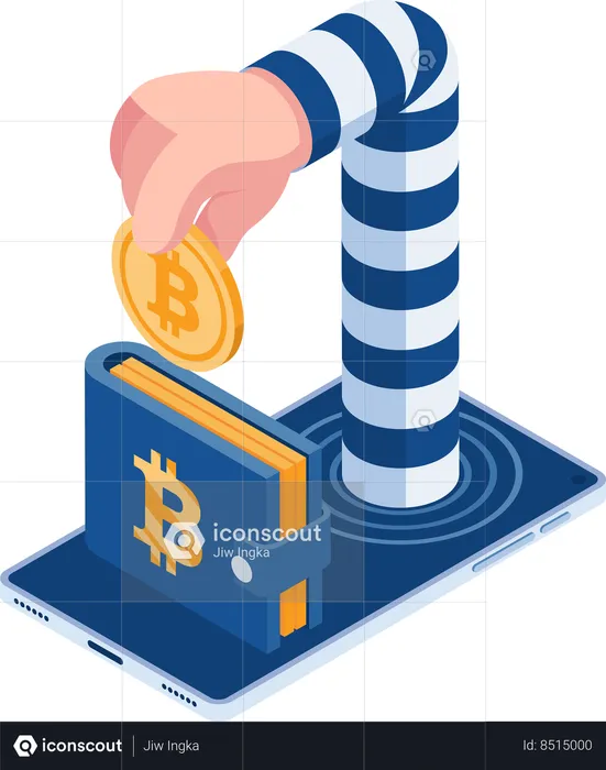 Thief Steal Bitcoin From Wallet  Illustration