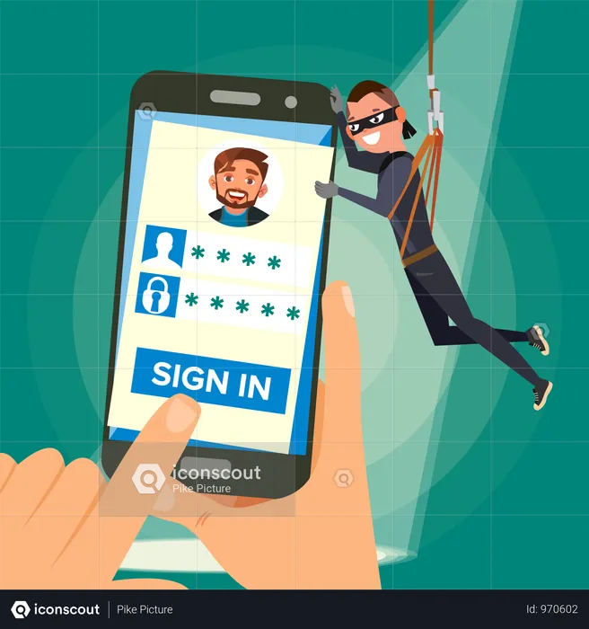 Thief Stealing Personal Data Vector  Illustration