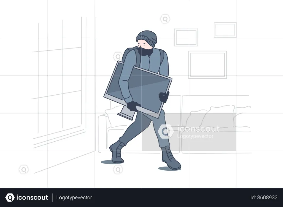Thief steals television from house  Illustration