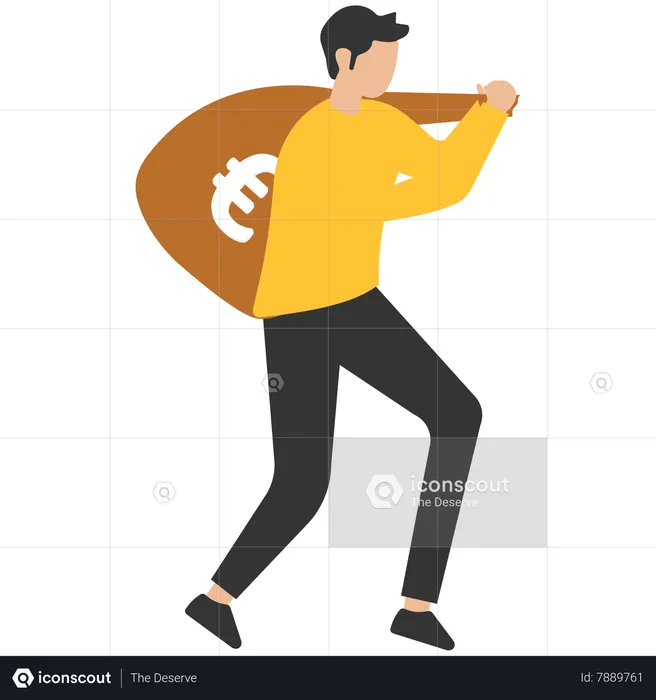Thief with a bag of money  Illustration