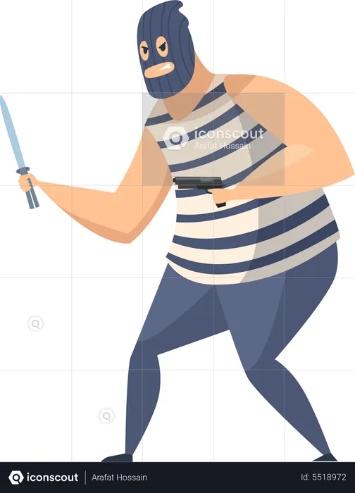 Thief with knife and gun  Illustration