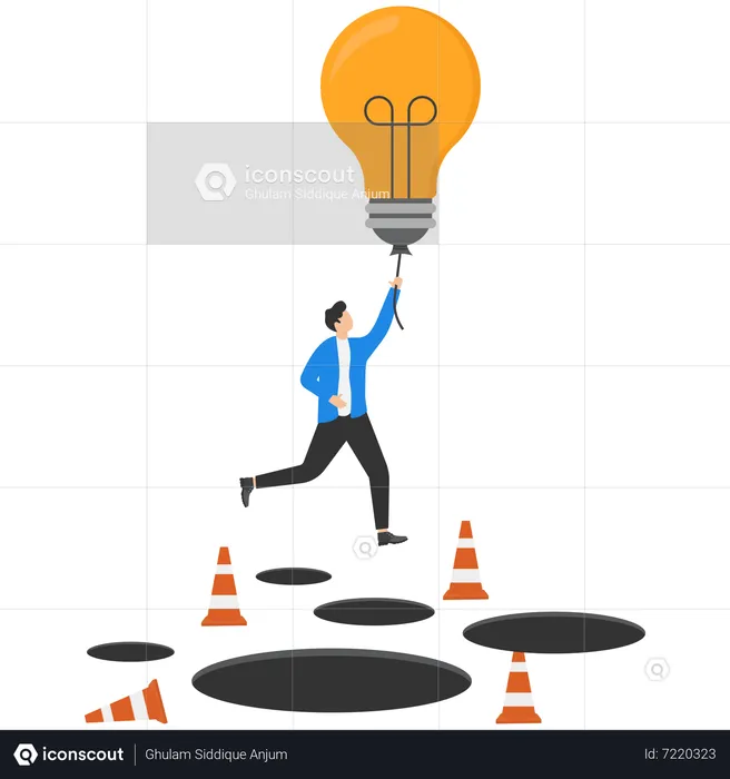 Think Successful vision of Businessman flying with lightbulb  Illustration