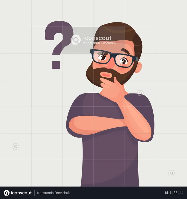 Thinking man with question mark  Illustration