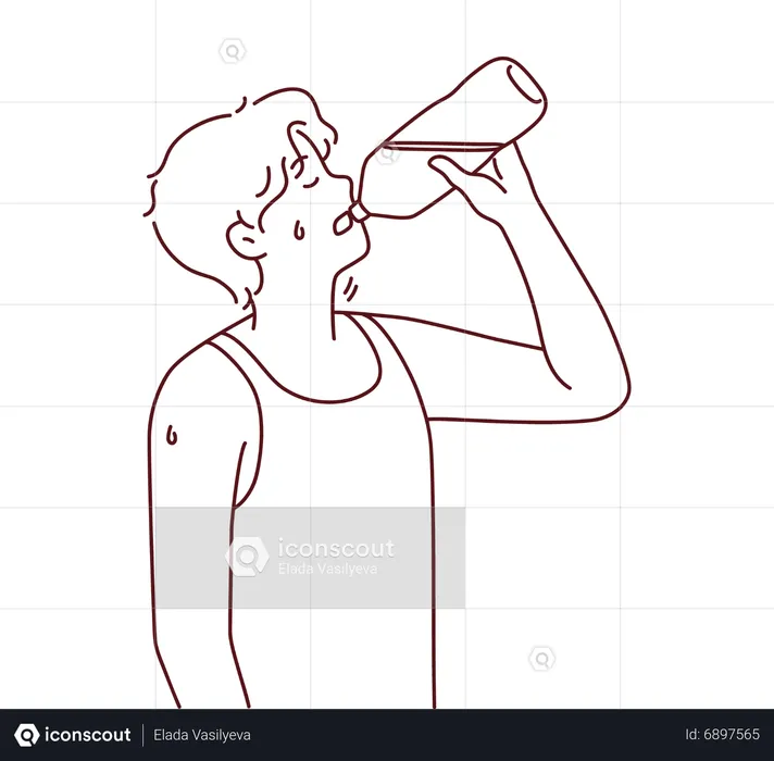 Thirsty boy drinking water from water bottle  Illustration