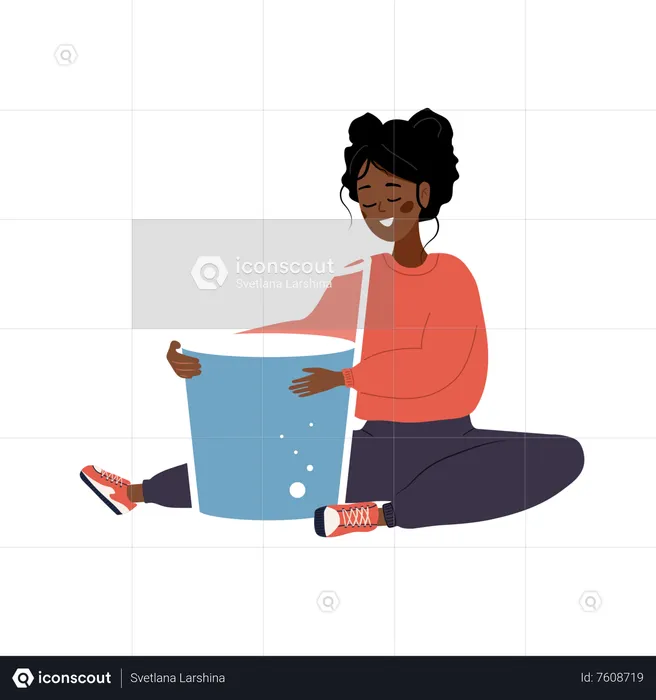 Thirsty Woman Hugs Large Glass Of Pure Water  Illustration