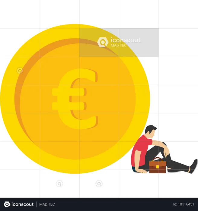 Thoughtful businessman investor thinking about where to invest on euro coin money  Illustration