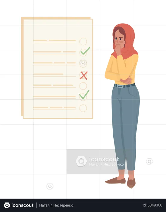 Thoughtful woman organizing tasks in to do list  Illustration