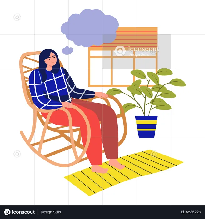 Thoughtful woman sitting on relaxing chair  Illustration