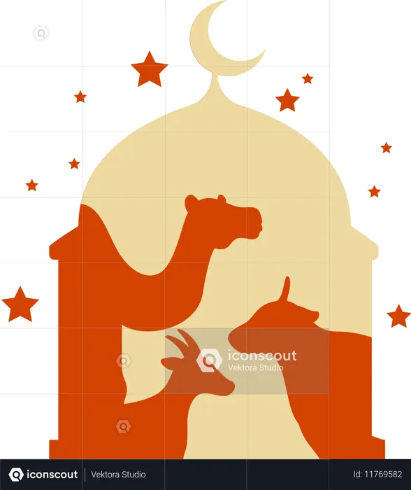 Three animals with full mosque  Illustration