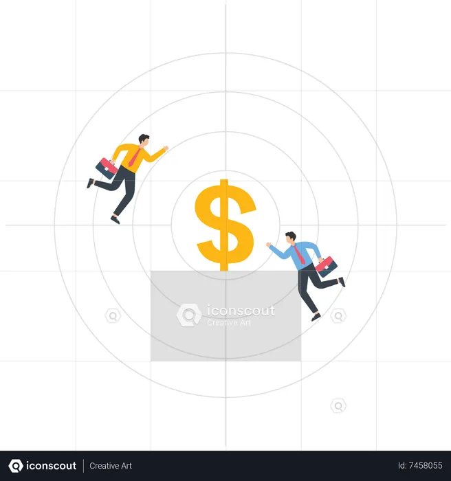 Three businessmen are running towards the target center  Illustration