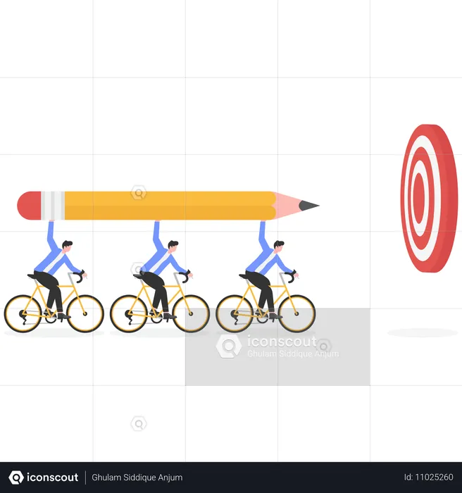 Three businessmen holding huge pencils to draw target  Illustration