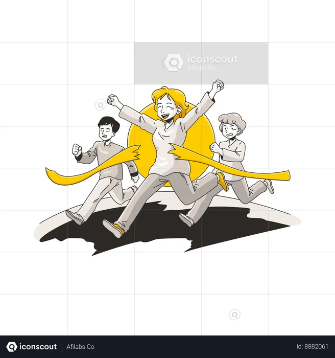 Three people competing in running race  Illustration